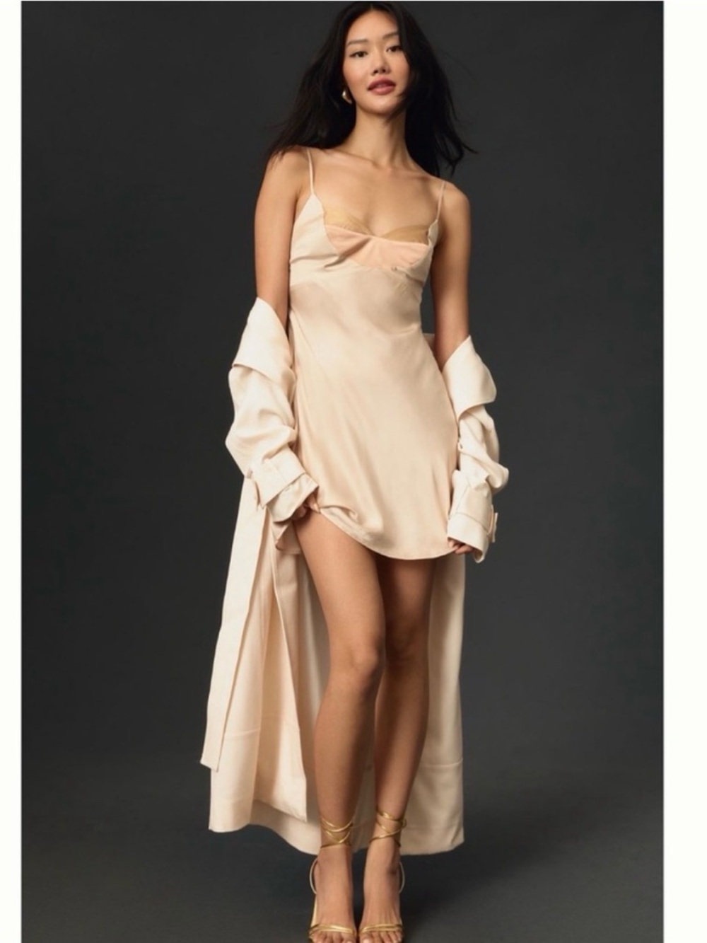 ANTHROPOLOGIE Colorblock Satin Slip Dress